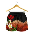 Kanaka Maoli (Hawaiian) Women's Shorts, Polynesian Plumeria Banana Leaves Red | Love The World