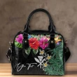 (Custom) Kanaka Maoli (Hawaiian) Shoulder Handbag - Hibiscus Turtle Tattoo Black Personal Signature A02