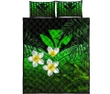Kanaka Maoli (Hawaiian) Quilt Bed Set,, Polynesian Plumeria Banana Leaves Green | Love The World