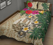 Tahiti Quilt Bed Set - Hibiscus Turtle Tattoo Beige A02
