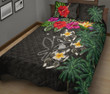 Kanaka Maoli (Hawaiian) Quilt Bed Set - Hibiscus Turtle Tattoo Gray