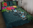 Kanaka Maoli (Hawaiian) Quilt Bed Set - Hibiscus Turtle Tattoo Blue