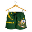 1sttheworld Australia Women Shorts, Australia Coat Of Arms Green A10