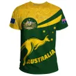 1sttheworld Australia T-shirt, Australia Round Kangaroo Aboriginal Green A10