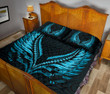 New Zealand Quilt Bed Set Aotearoa - Maori Fern Tattoo Bleu Clair A7