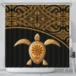 Turtle Shower Curtain - Polynesian Gold Curve Style