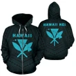 Hawaii Kanaka Polynesian Zip - Up Hoodie Blue - AH - J7