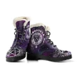 Celtic Wicca Faux Fur Leather Boots - Moon Phases Cat Wicca Mystical Purple - BN21