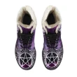 Celtic Wicca Faux Fur Leather Boots - Moon Phases Cat Wicca Mystical Purple - BN21