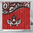 Canada Day Shower Curtain  - Haida Maple Leaf Style Tattoo Red