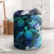 Kanaka Maoli (Hawaiian) Laundry Basket - Sea Turtle Tropical Hibiscus And Plumeria Blue