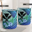 Kanaka Maoli (Hawaiian) Laundry Basket - Lauhala Polynesian Hibiscus Blue A24