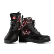 Canada Day Leather Boots - Haida Maple Leaf Style Tattoo Black A02
