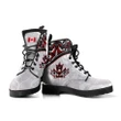 Canada Day Leather Boots - Haida Maple Leaf Style Tattoo White A02