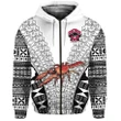 (Custom Personalised) Rewa Rugby Union Fiji Zip Hoodie Tapa Vibes - White, Custom Text And Number A7
