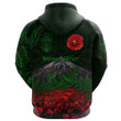 (Custom Personalised) Warriors Rugby Zip Hoodie New Zealand Mount Taranaki With Poppy Flowers Anzac Vibes Green A7