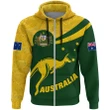 1stTheWorld Australia Full Zip Hoodie, Australia Round Kangaroo Aboriginal Green