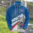 Copy of (Custom) Iceland Hoodie Zip Flag Coat Of Arms Wavy Lines A10
