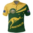 1stTheWorld Australia Polo Shirt, Australia Round Kangaroo Aboriginal Green