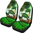 Kanaka Maoli (Hawaiian) Car Seat Covers - Polynesian Turtle Coconut Tree And Plumeria Green A24