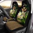 (Custom) Kanaka Maoli (Hawaiian) Car Seat Covers, Polynesian Plumeria Banana Leaves Gold Personal Signature A02