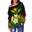 Kanaka Maoli (Hawaiian) Women's Off Shoulder Sweater, Polynesian Plumeria Banana Leaves Reggae A02