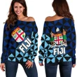 Fiji Polynesian Women's Off Shoulder Sweater Coat Of Arms