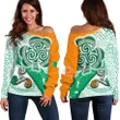 Ireland Celtic Women's Off Shoulder Sweater , Ireland Shamrock With Celtic Patterns