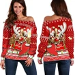 Canada Christmas Moose Off Shoulder Sweater Maple Leaf Version