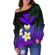 Kanaka Maoli (Hawaiian) Women's Off Shoulder Sweater, Polynesian Plumeria Banana Leaves Purple A02