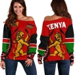 Kenya Lion Off Shoulder Sweater Maasai Shield K4