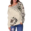 Barbados The Beige Hibiscus Off Shoulder Sweater A7