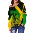Jamaica Lion Flag And Coat Of Arm Women's Off Shoulder Sweater , J4