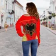 Albania Women Off Shoulder Sweater Circle Stripes Flag Version K13