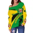 Jamaica Off Shoulder Sweaters, Jamaica Round Coat Of Arms Lion Women A10