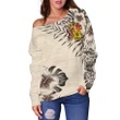 Barbados The Beige Hibiscus Off Shoulder Sweater A7