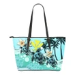 Hawaii Leather Tote , Blue Turtle Hibiscus