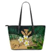 (Custom) Kanaka Maoli (Hawaiian) Leather Tote Bag, Polynesian Plumeria Banana Leaves Gold Personal Signature