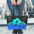 (Custom) Polynesian Leather Tote Bag Hibiscus Personal Signature Blue A02