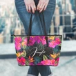 (Custom) Polynesian Leather Tote - Tropical Hibiscus And Orchid A24