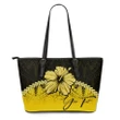 (Custom) Polynesian Leather Tote Bag Hibiscus Personal Signature Yellow A02