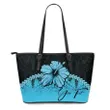 (Custom) Polynesian Leather Tote Bag Hibiscus Personal Signature Turquoise A02