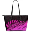(Custom) New Zealand Leather Tote Bag Silver Fern Kiwi Personal Signature Pink A02