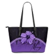 (Custom) Polynesian Leather Tote Bag Hibiscus Personal Signature Purple A02