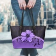 (Custom) Polynesian Leather Tote Bag Hibiscus Personal Signature Purple A02