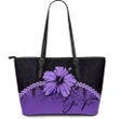 (Custom) Polynesian Leather Tote Bag Hibiscus Personal Signature Purple