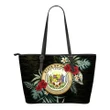 Hawaii Hibiscus Leather Tote Bag