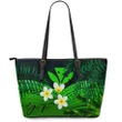 (Custom) Kanaka Maoli (Hawaiian) Leather Tote Bag, Polynesian Plumeria Banana Leaves Green Personal Signature A02