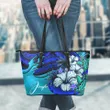 (Custom) Leather Tote Wave Polynesian Turtle Hibiscus A24