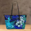 (Custom) Leather Tote Wave Polynesian Turtle Hibiscus A24